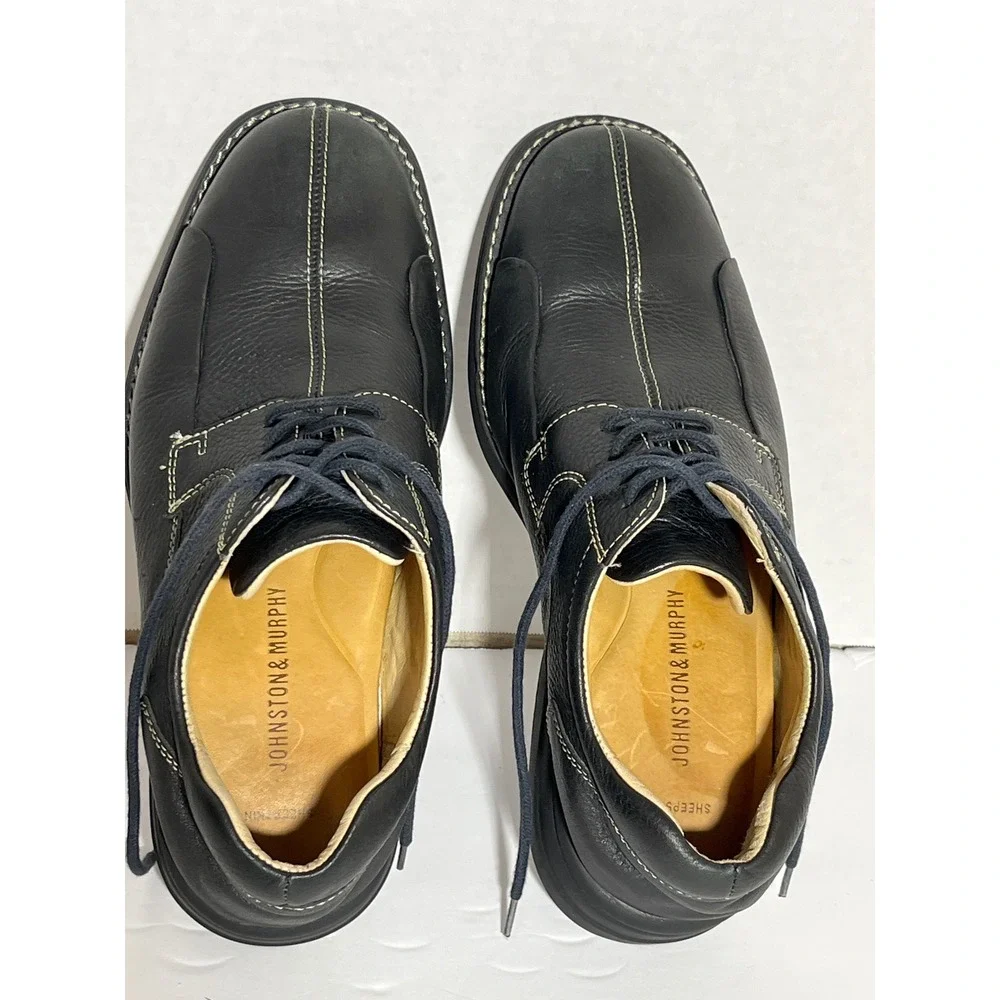 Johnston & Murphy Mens Black Leather Contrast Stitch Lace Up Oxford Shoes‎ 7.5